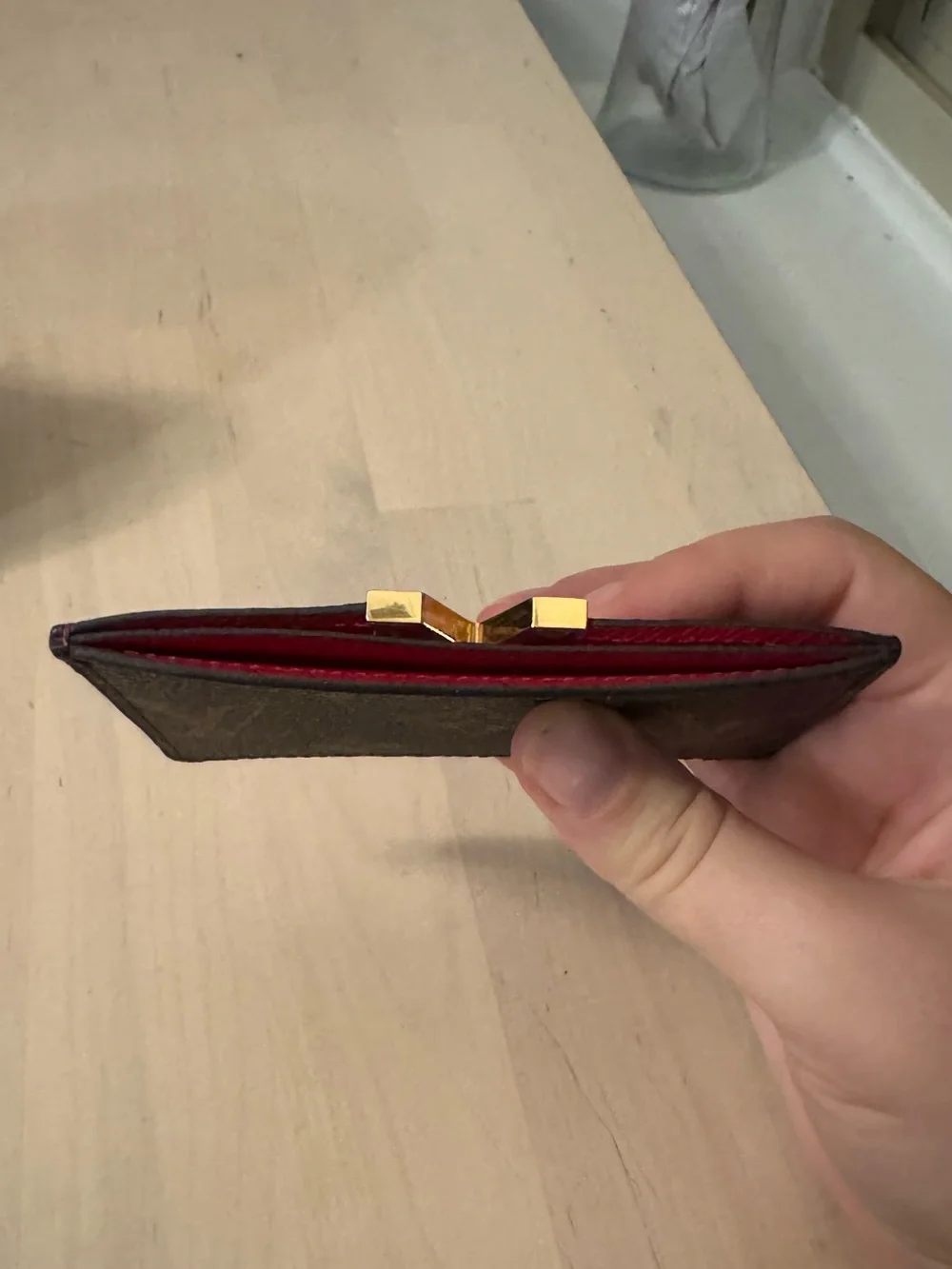 Louis Vuitton Brown Monogram & Red Leather Card Holder